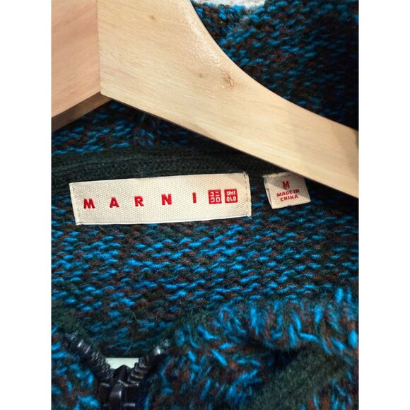 Marni x Uniqlo Mix Color Oversize Knit Wool Blend Full Zip Hoodie Sweater Medium - Picture 3 of 8